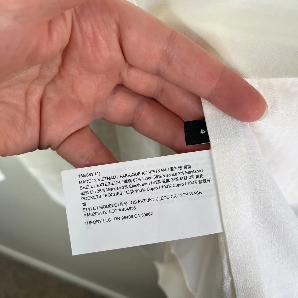 Theory Womens White Minimalist Linen Blend Blazer Size 4 Eco Crunch Wash - Image 9