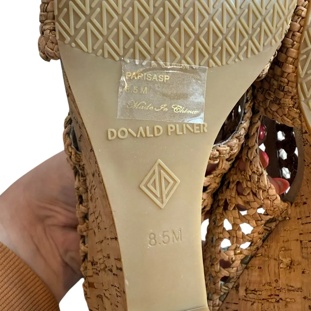 Donald J. Pliner Women’s 8.5 Parisaspe3 Cork Wedge Mediterranean Sandals Tan New - Image 6