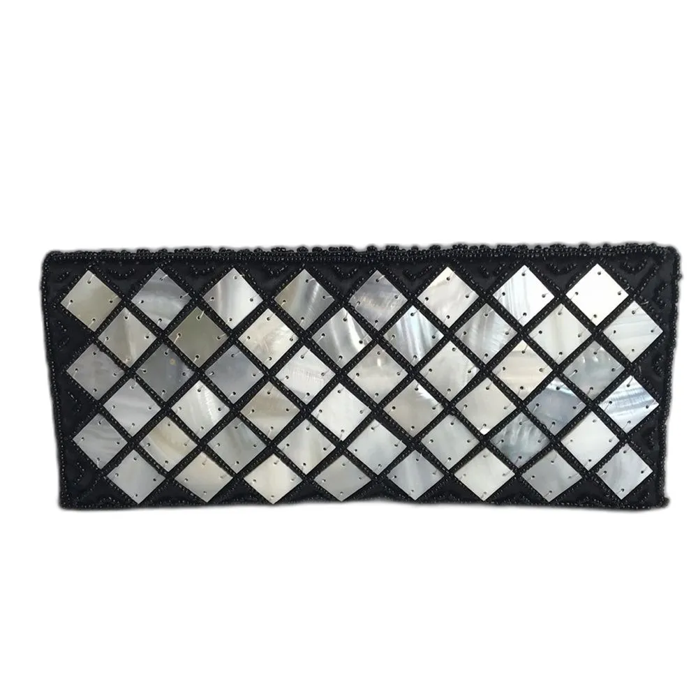 Vtg mad by design mother of pearl accents clutch black flower wallet - Image 2