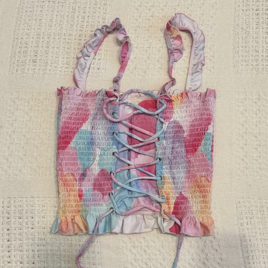 Rad Swim Betsy medium smocked ruffle tankini swim top SW2 2964 Blue - Image 6