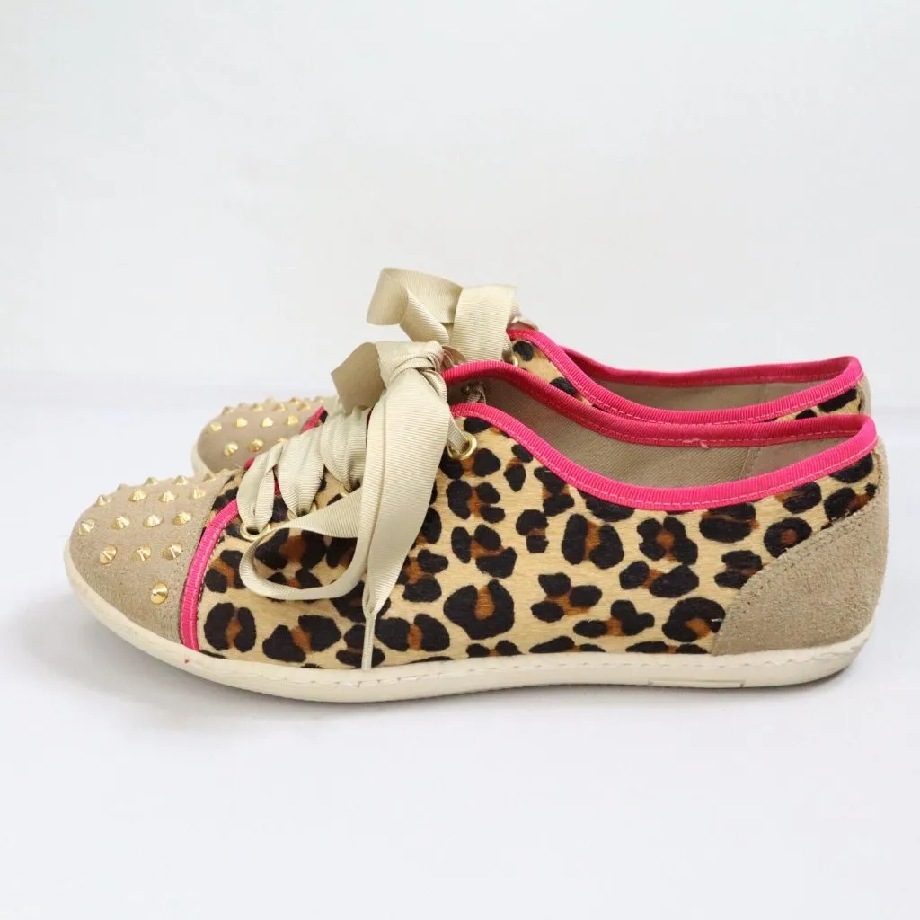 London Sole Jane Winkworth Cheetah Hair Studded Sneakers Big Bow Size 40‎ US 9.5 Brown - Image 4