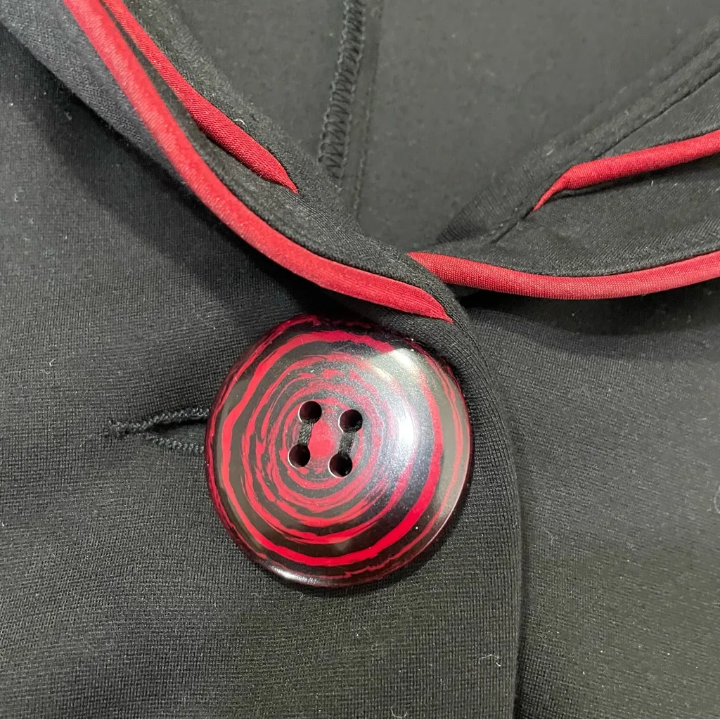 Joseph Ribkoff black and red ruffle trim wire collar button front jacket size 16 - Image 5