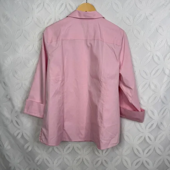 Foxcroft Taylor No Iron Pinpoint 3/4 Sleeve Shirt In Chambray‎ Pink Size 16 NWT - Image 7