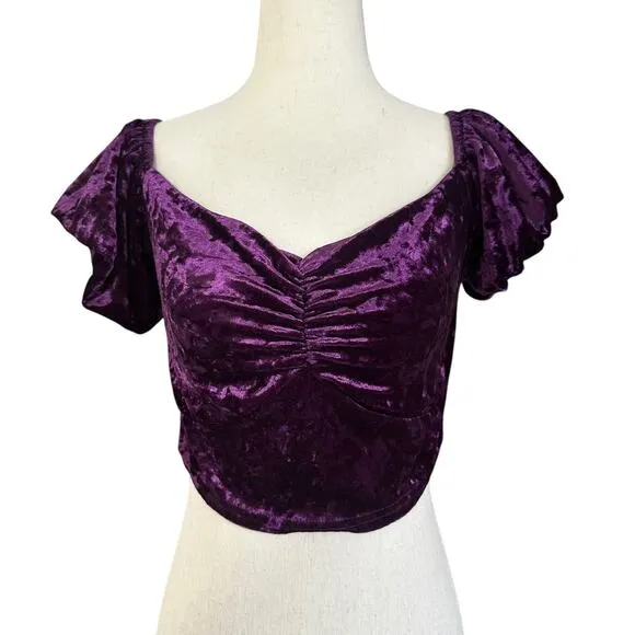 Honey Punch Purple Velvet Crop Top Women Size Medium | 65-54 - Image 2