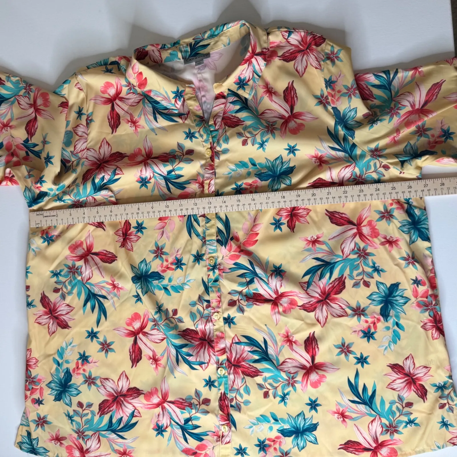 Catherines  Floral Button Down Shirt Size 1X Yellow Multicolor Tropical‎ Resort - Image 9