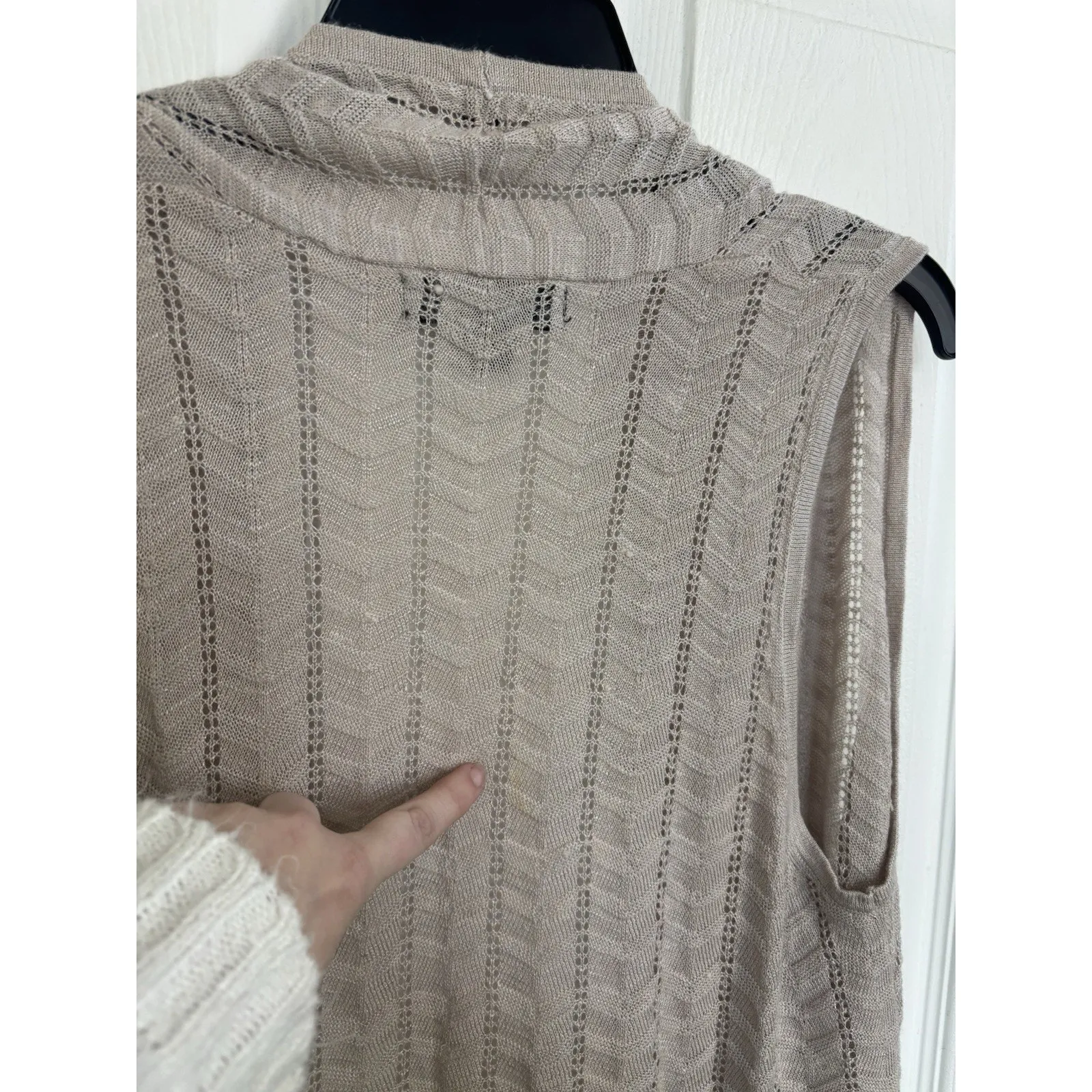 August Silk Beige Ramie Blend Long Line Open Front Vest Size Medium Boho - Image 7