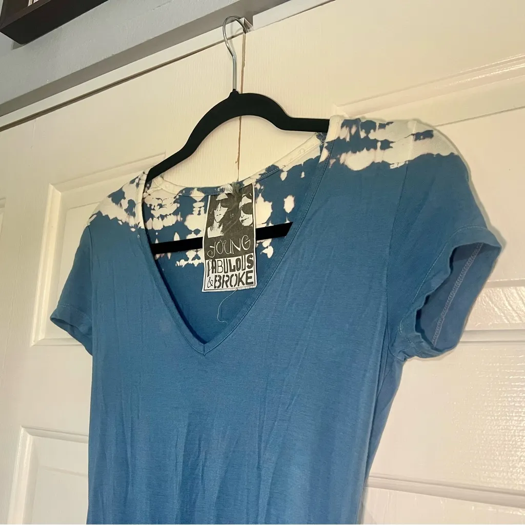 Young Fabulous & Broke YFB Blue Tie Dye Women's Midi Dress Ruched Size Small - Image 2