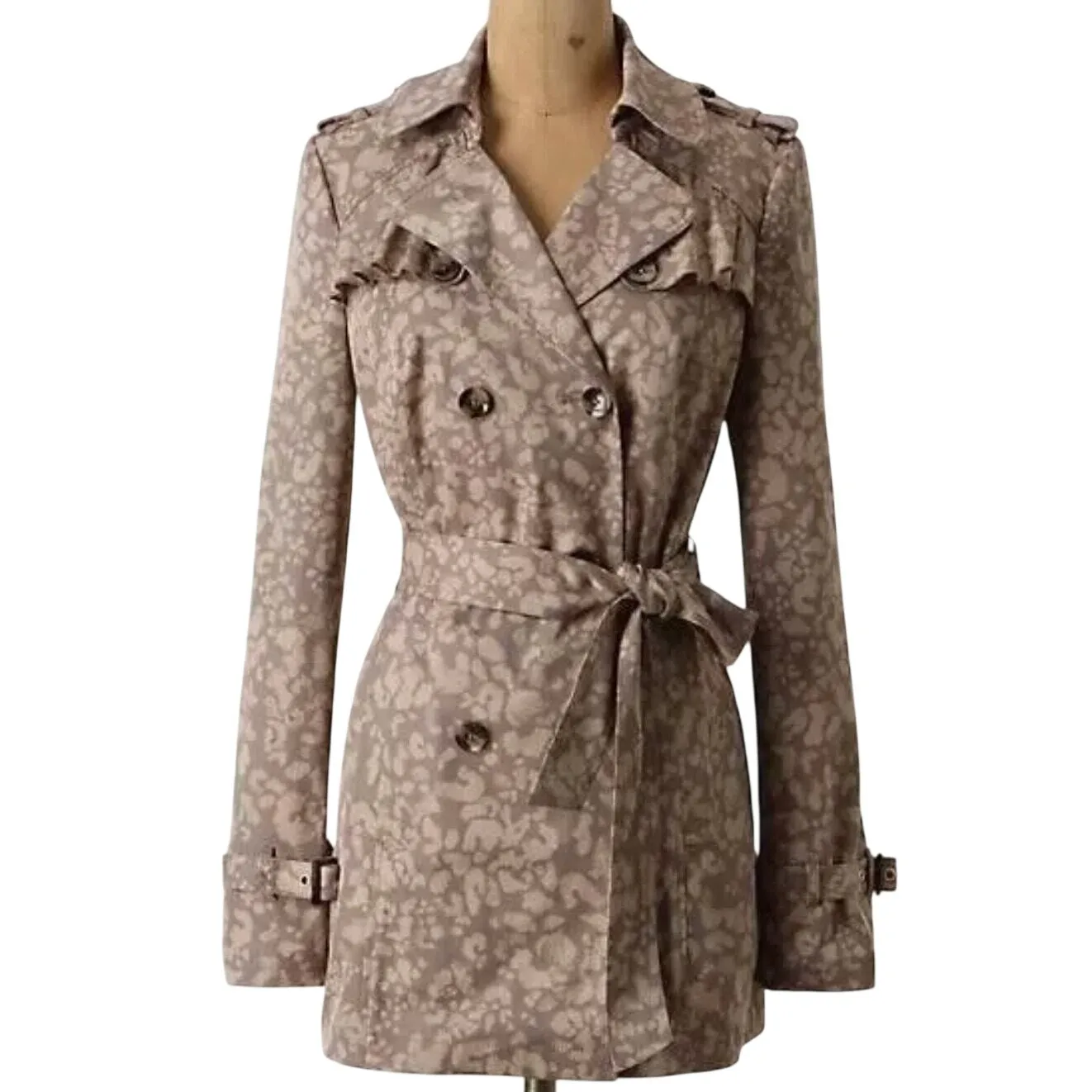 Daughters Of Liberation 4 Leopard Belted Rain Trench Coat Jacket Subtle Survival Brown - Image 2