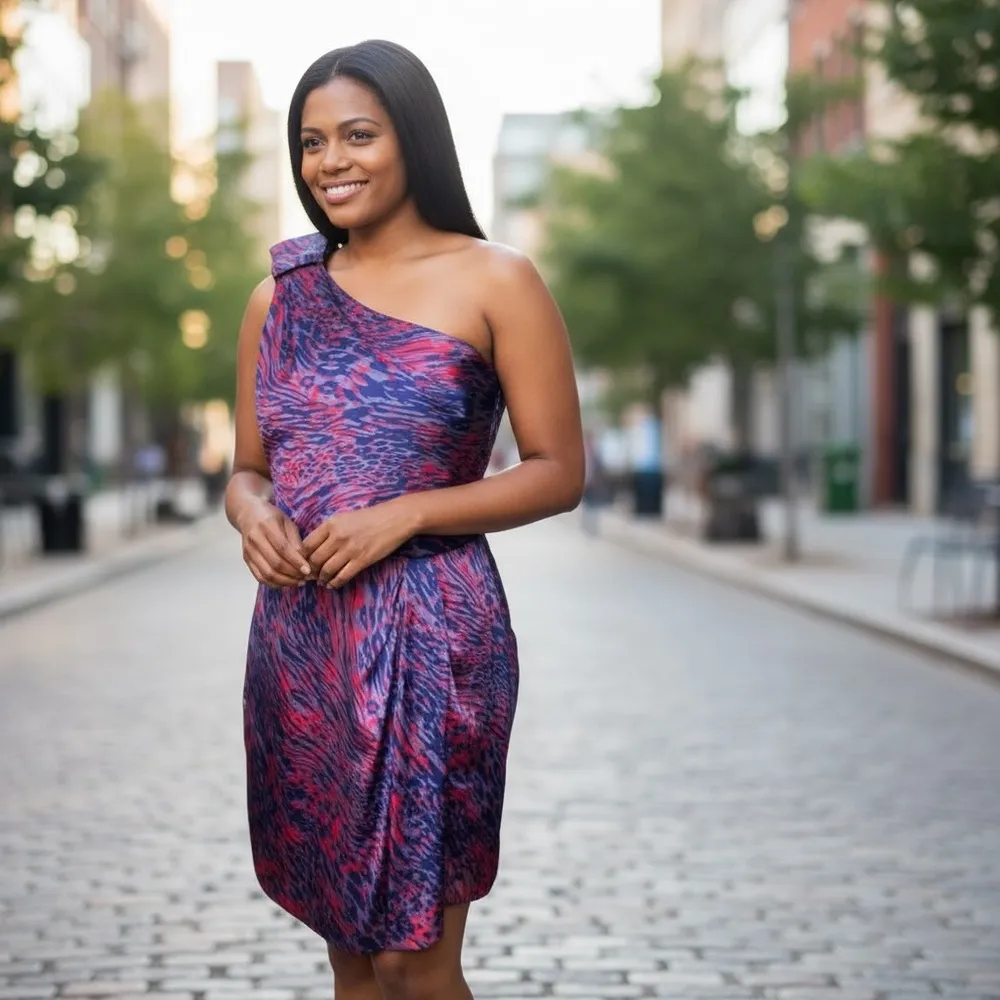 BCBGeneration Raspberry Red Multi One -Shoulder Cocktail Dress Sz 8 - Image 3