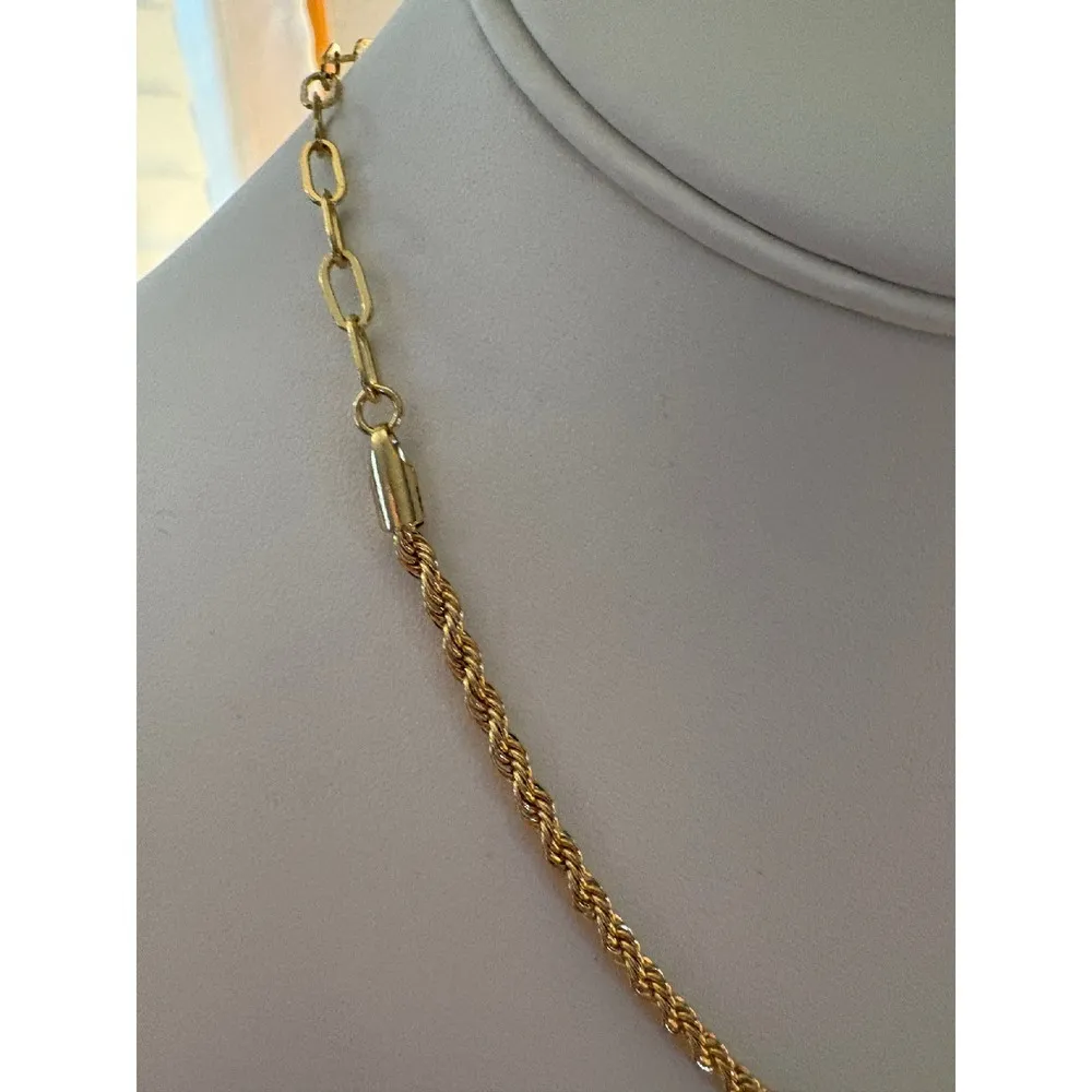 NEW‎ 14k Yellow Gold S925 Chain Paperclip Necklace Rope Style Jewelry, 16 - Image 3
