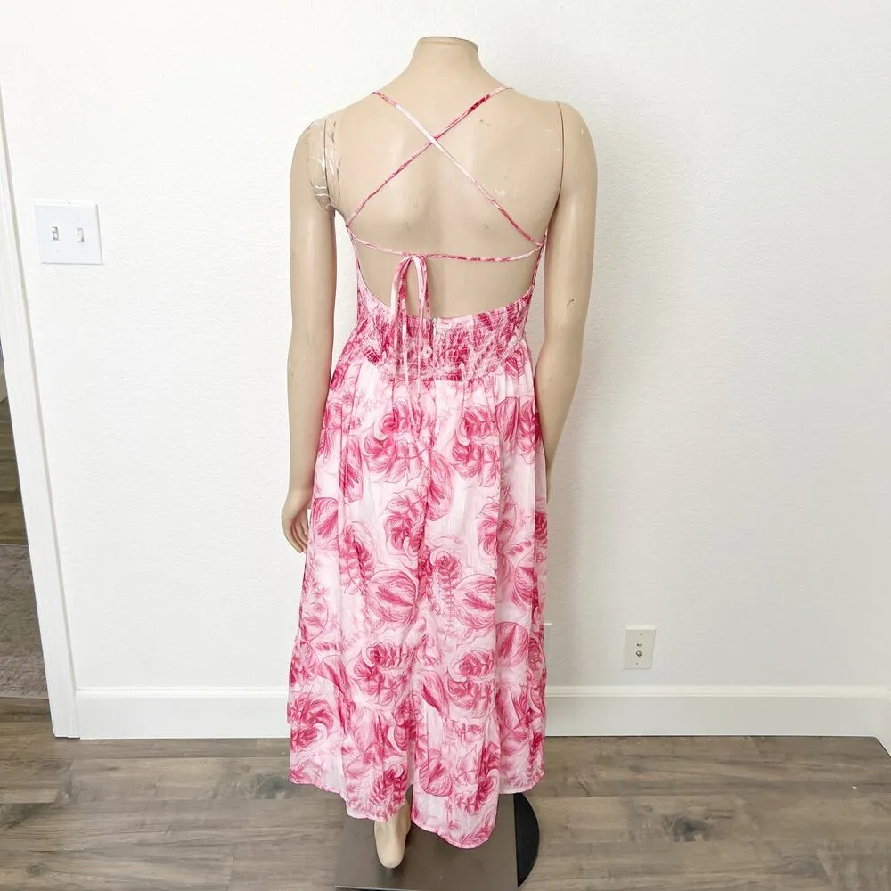 [Hello Molly] Pink Floral Don't Hold Back Midi Ruffle Hem Dress NWT Size Large L - Image 4