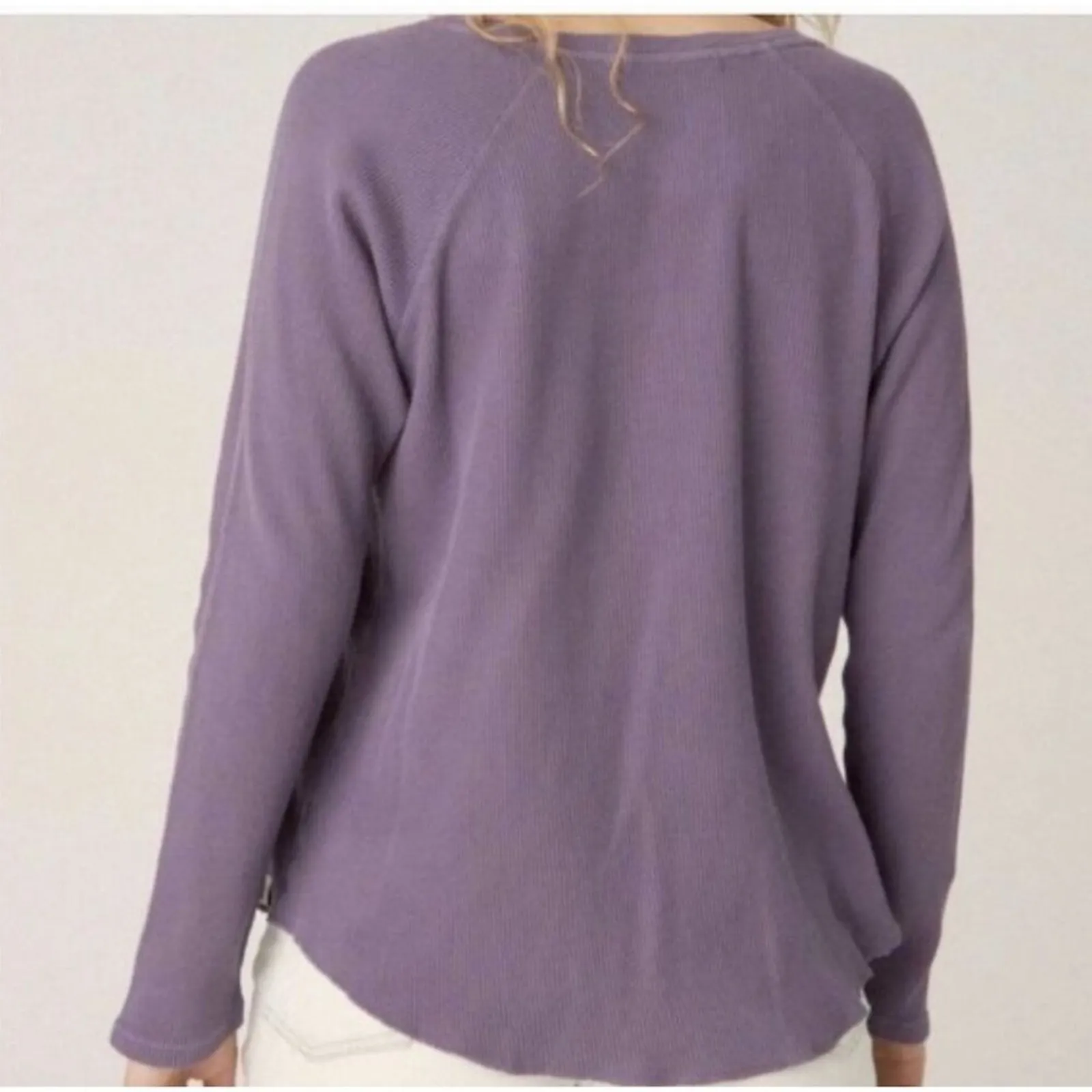 Daydreamer · Small · Lavender Waffle Knit Notch Neck Thermal Top Long Sleeve New - Image 2