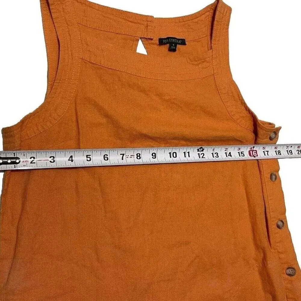For Cynthia Women’s Linen Button Dress Sleeveless Asymmetrical Orange Dress Sz S - Image 7