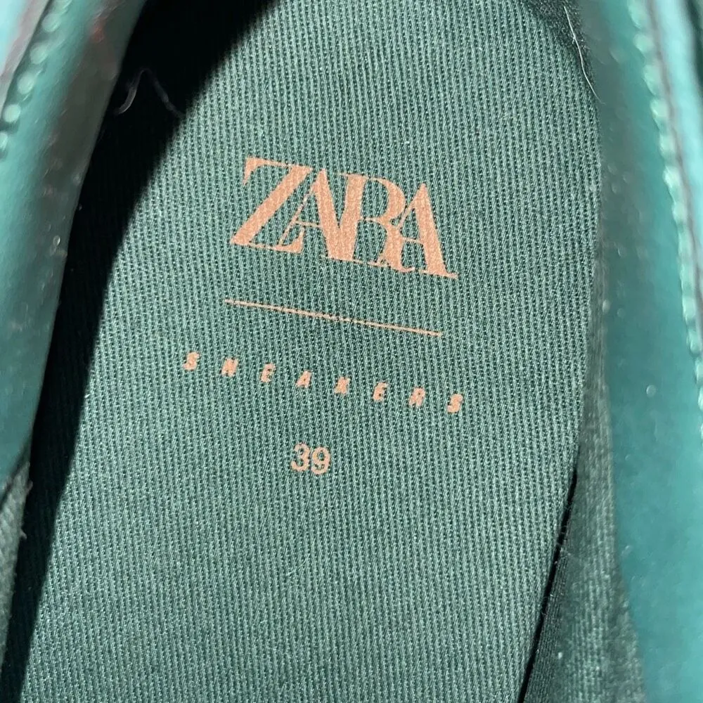 Zara Womens Square Toe Suede Lace Up Trainers Sneaker Shoes Green Size 39 US 8.5 - Image 6