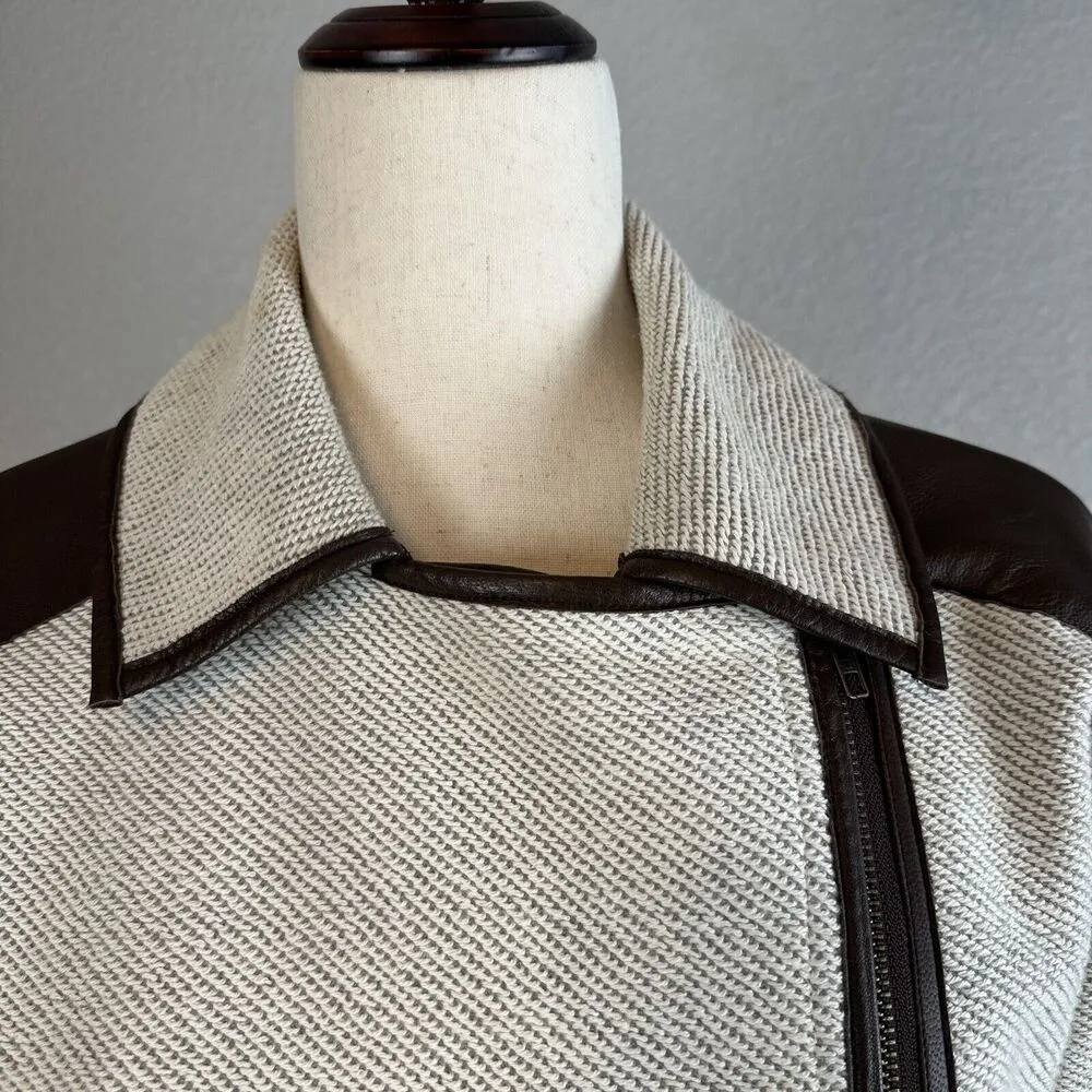 Michael Stars Womens Tweed Leather Trim Zip Moto Jacket Size Small Beige Brown - Image 2