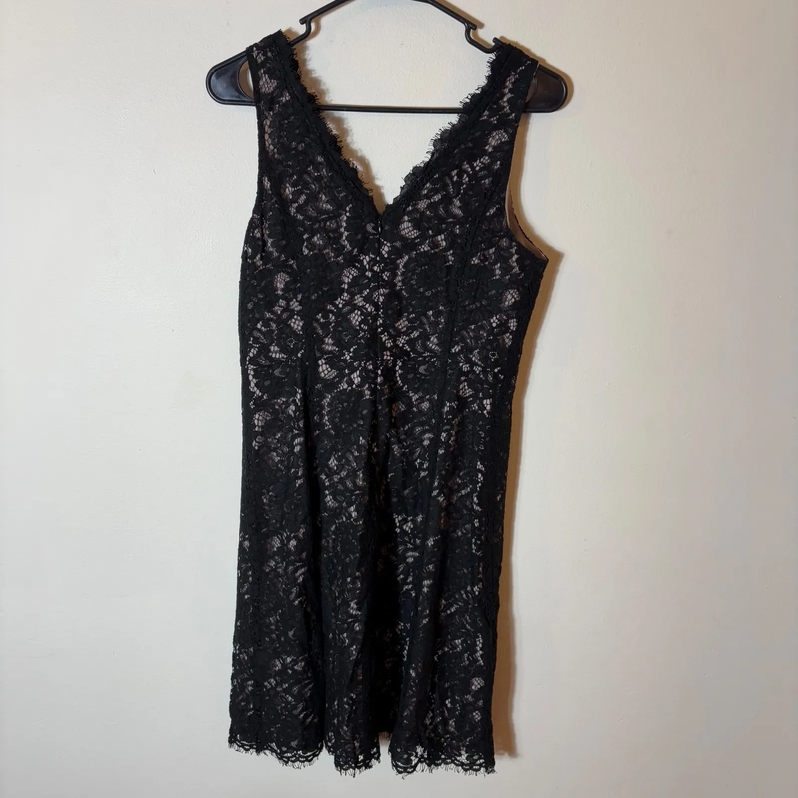 LOFT Little Black Dress Size 2 Sleeveless Lace Overlay V Neck Party Cocktail‎ - Image 7