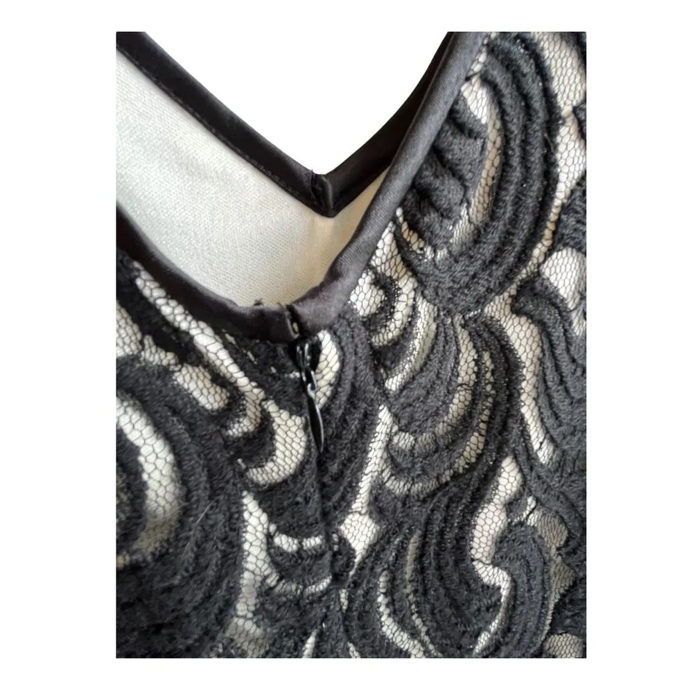 Ronnie Nicole DRESS Black Lace Women's Size 12 Sleeveless V-Neck Cream Lined - Image 4