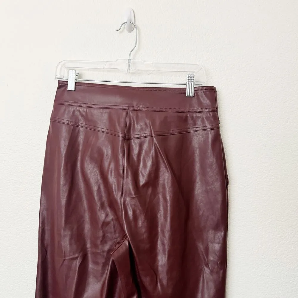 [Lucy Paris] Burgundy Faux Leather Belted High Rise Kick Flare Pants Sz Medium M - Image 5