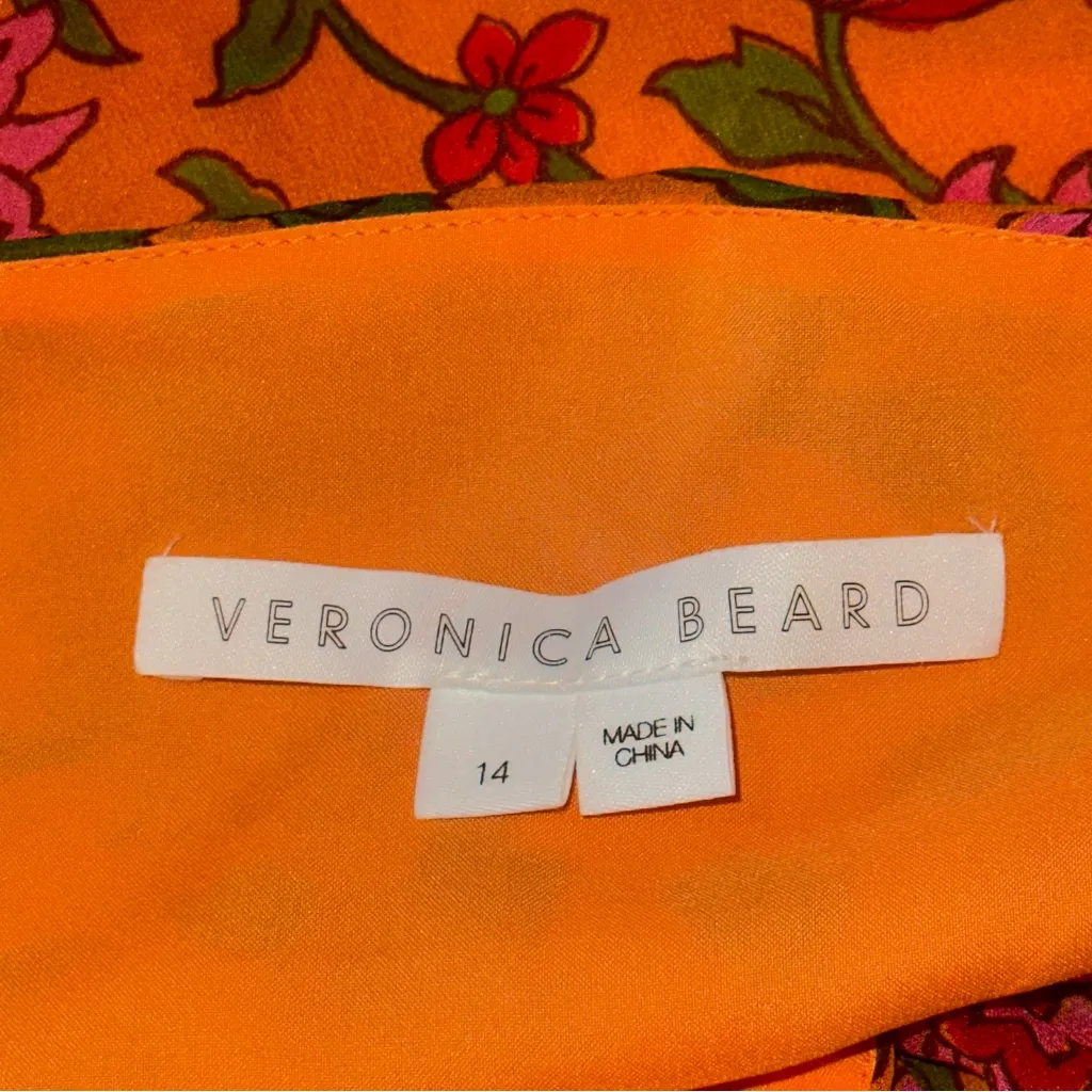 Veronica Beard Women’s 14 Hot Orange Floral Randa Ruffled Silk Peplum Flare Top - Image 10