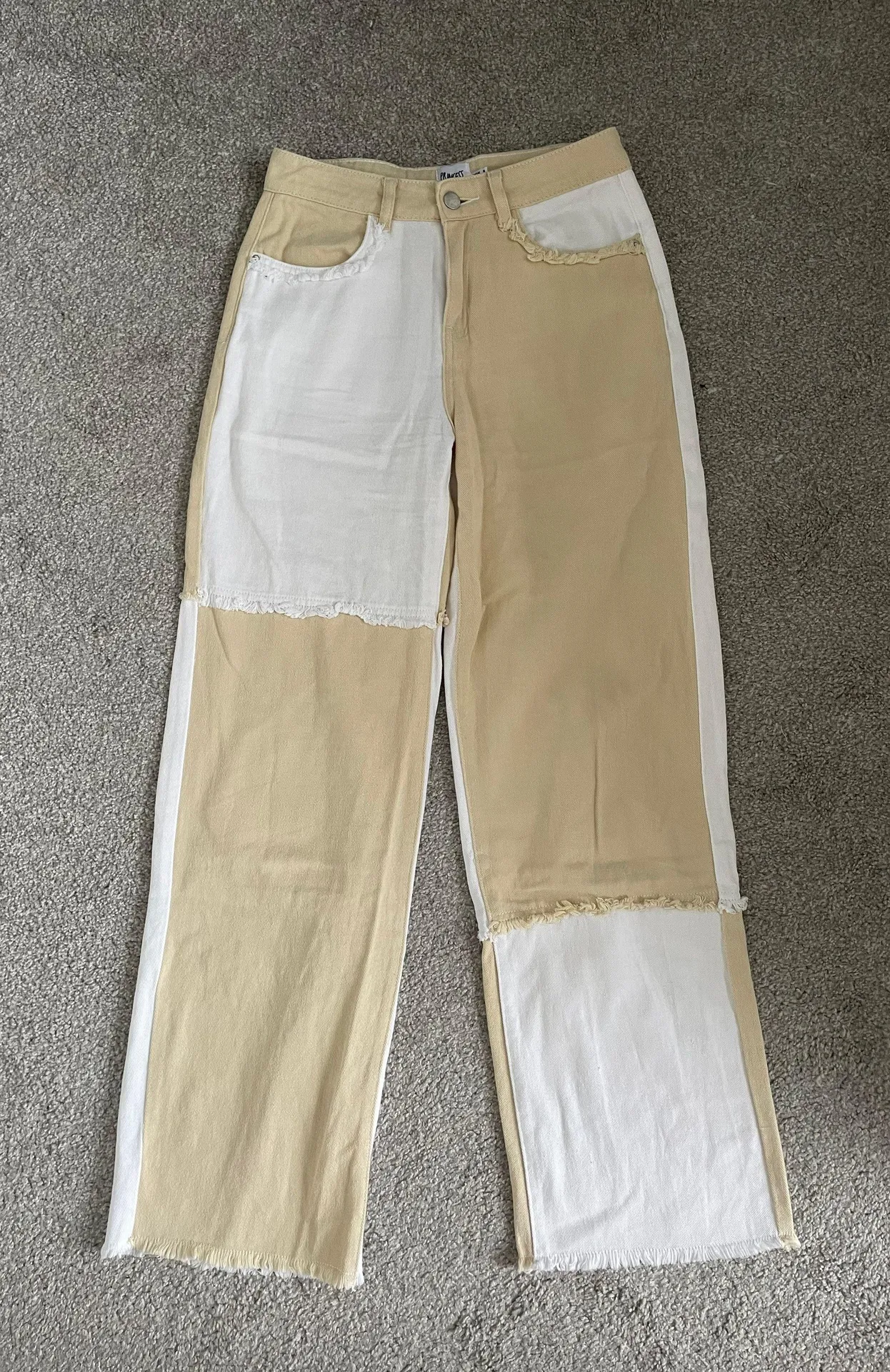 Princess Polly Patchwork White And Tan Jeans - Image 2