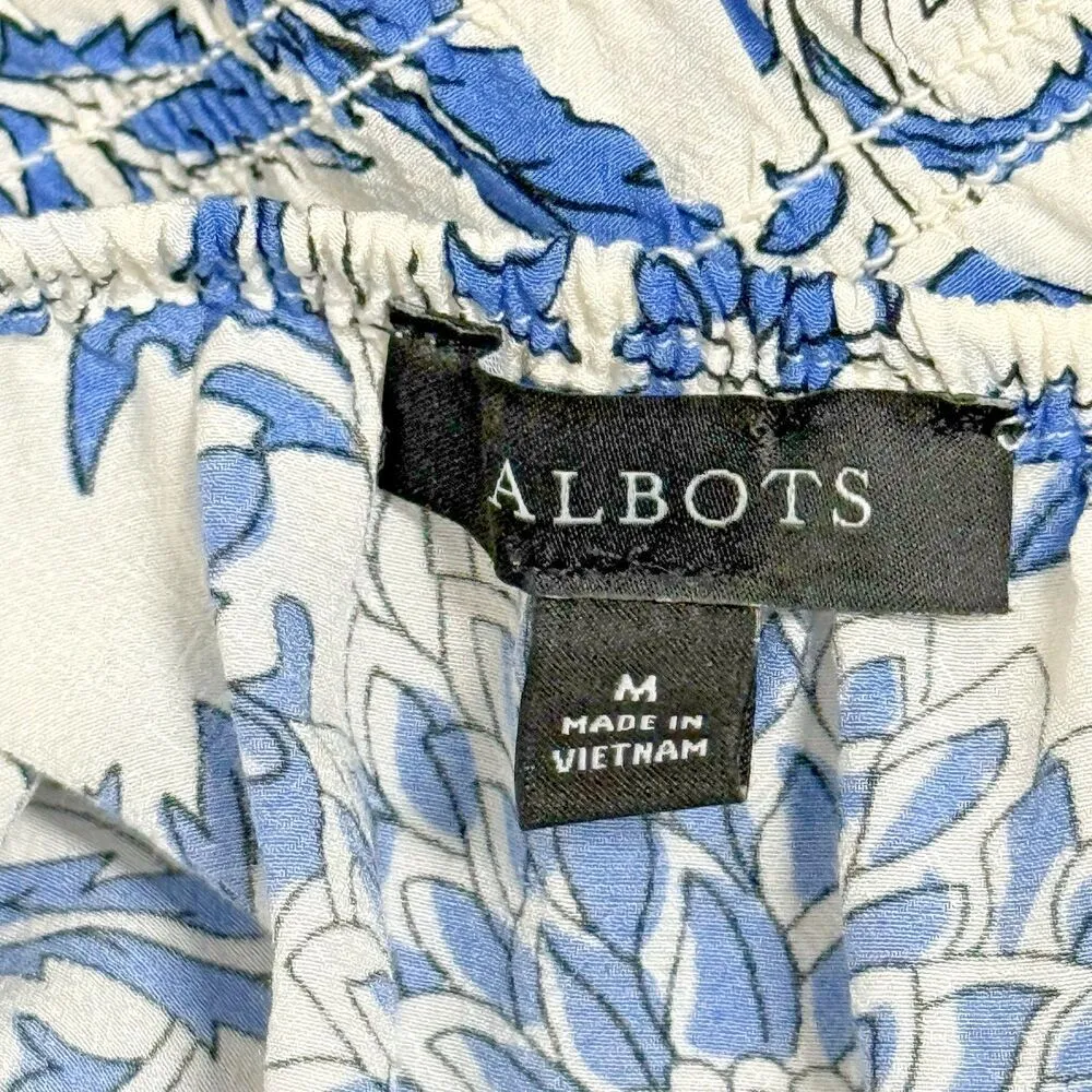 Talbots Blue Floral Peblum Puff Sleeve Blouse Elastic Waist 100% viscose size M - Image 2