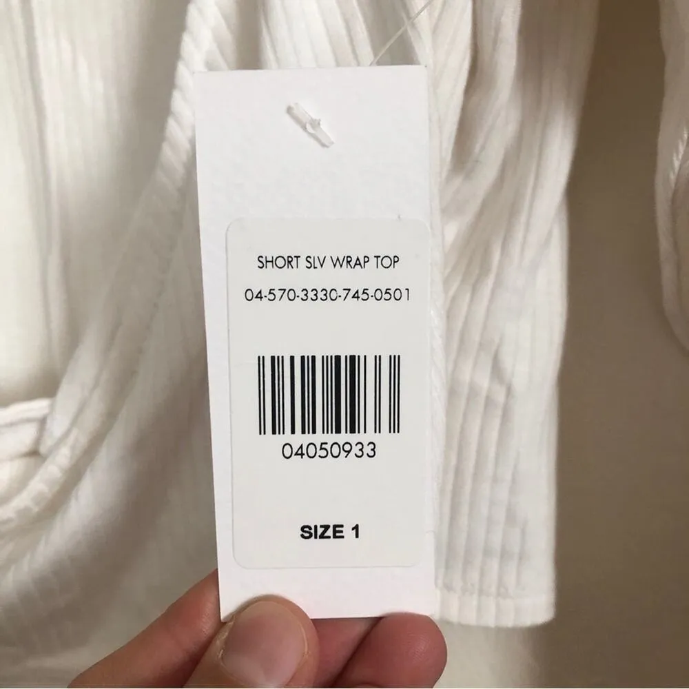 NWT Fashion to Figure Plus Size White Ribbed Long Sleeve Crop Wrap Blouse Top - Image 5