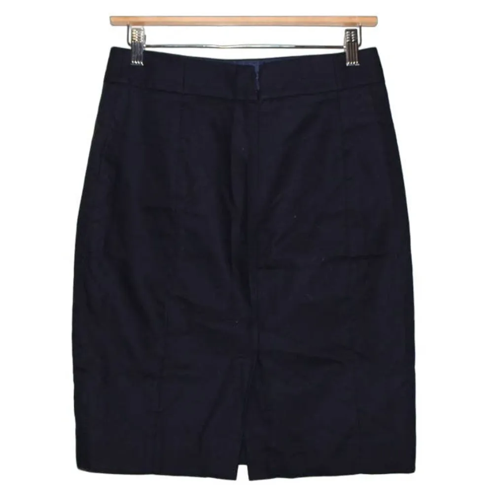 Women's J. Crew B9335 Navy Blue Cotton Dress Pull On Zip Up Pencil Skirt Size 0 - Image 2