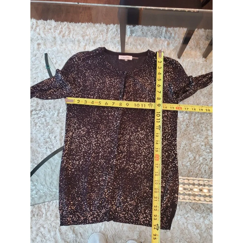 Calvin Klein Women Black Cotton Polka Dot Button Front Cardigan Sweater Size XS - Image 11