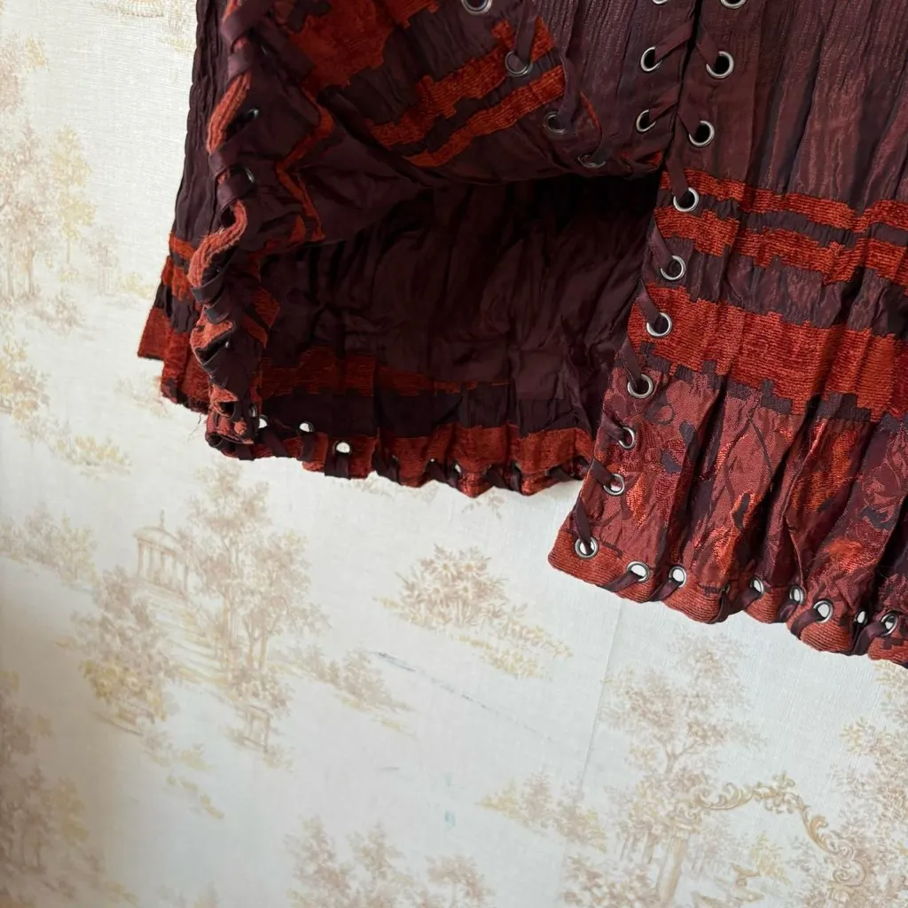 Vintage whimsigoth fairy grunge brown corset grommet long sleeve crinkle top M Size M - Image 8