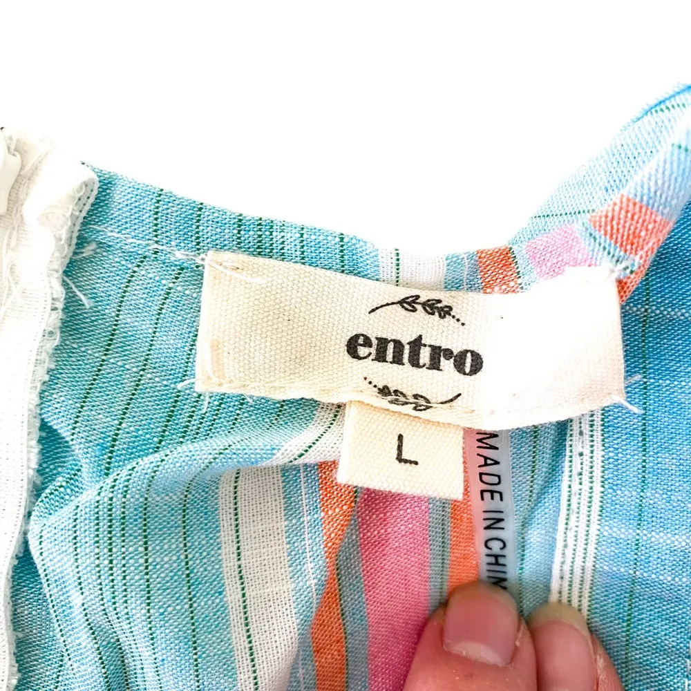 Entro Cotton Candy Blue Pink White Sleeveless Striped Romper Playsuit Size Large - Image 3