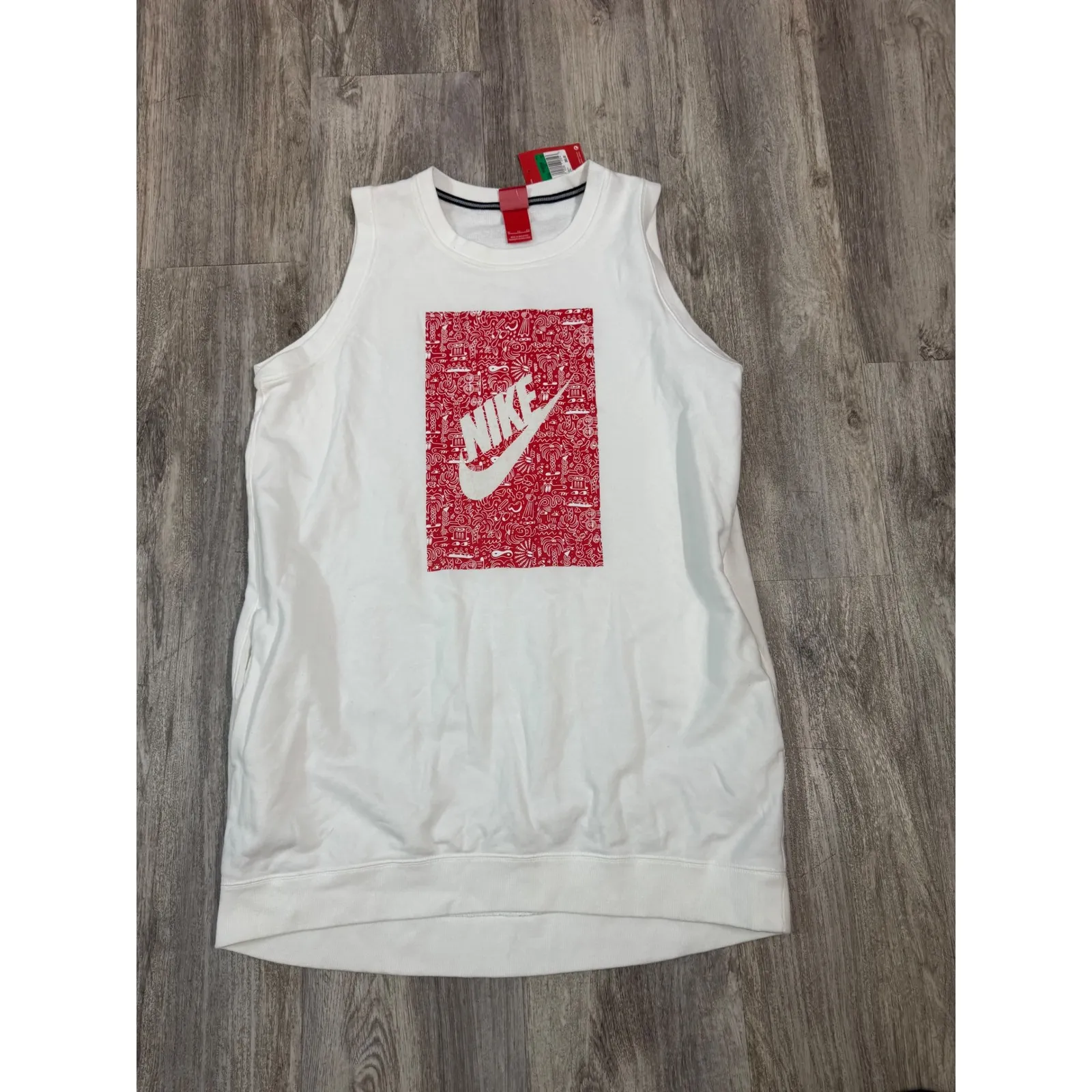 Nike Women's Rallly Sleeveless Tank Top Dress White Red Graphic Print Size XL - Image 2