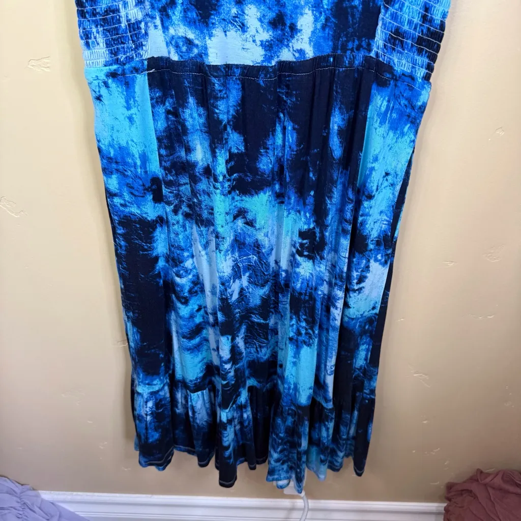 J Jason Wu Dresses A480664 Tie Dye Knit Ruffle Midi Dress Large Petite Blue - Image 10