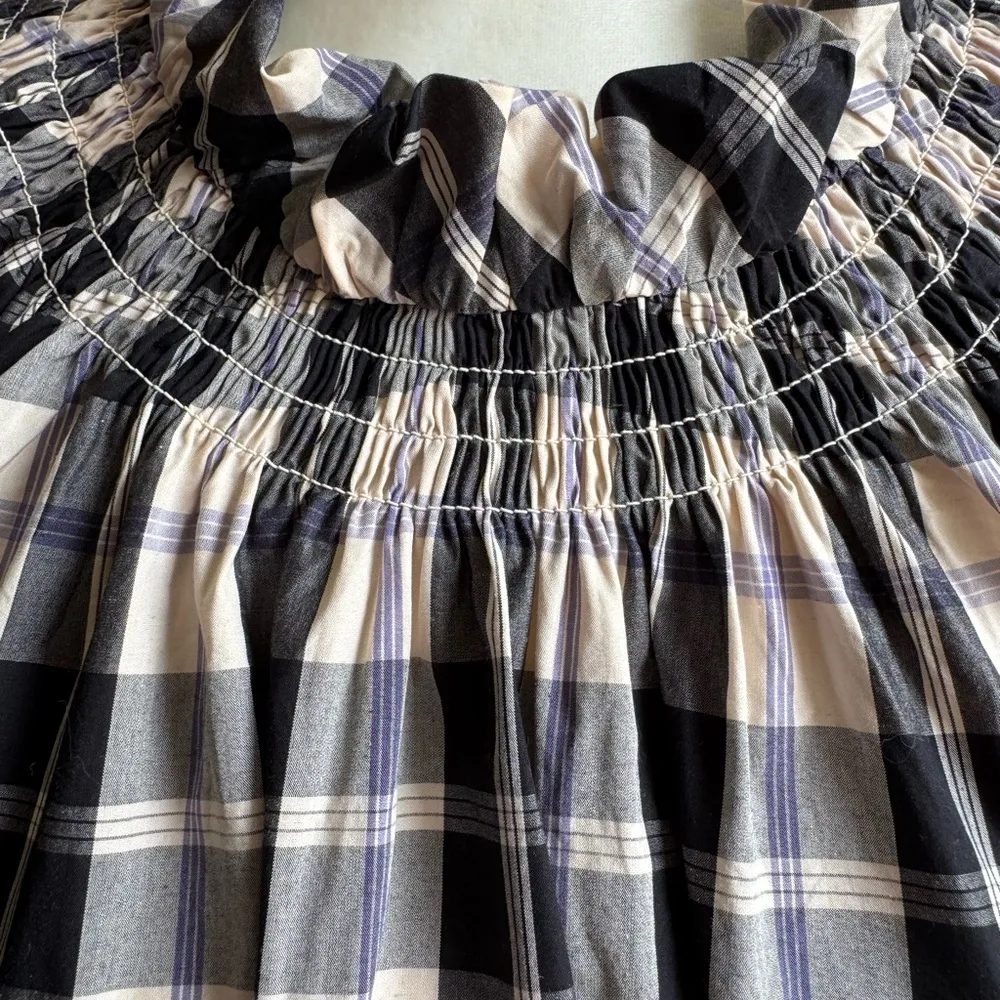 J. Crew FRIDA Black Ivory Blue Plain Smocked Top - Image 6