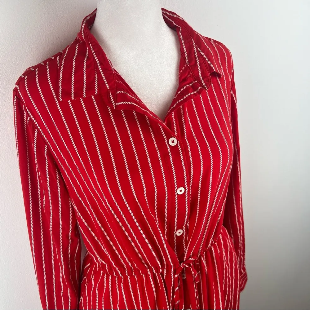 Tommy Hilfiger Striped Midi Shirt Dress Red with White Rope Stripes Medium - Image 3