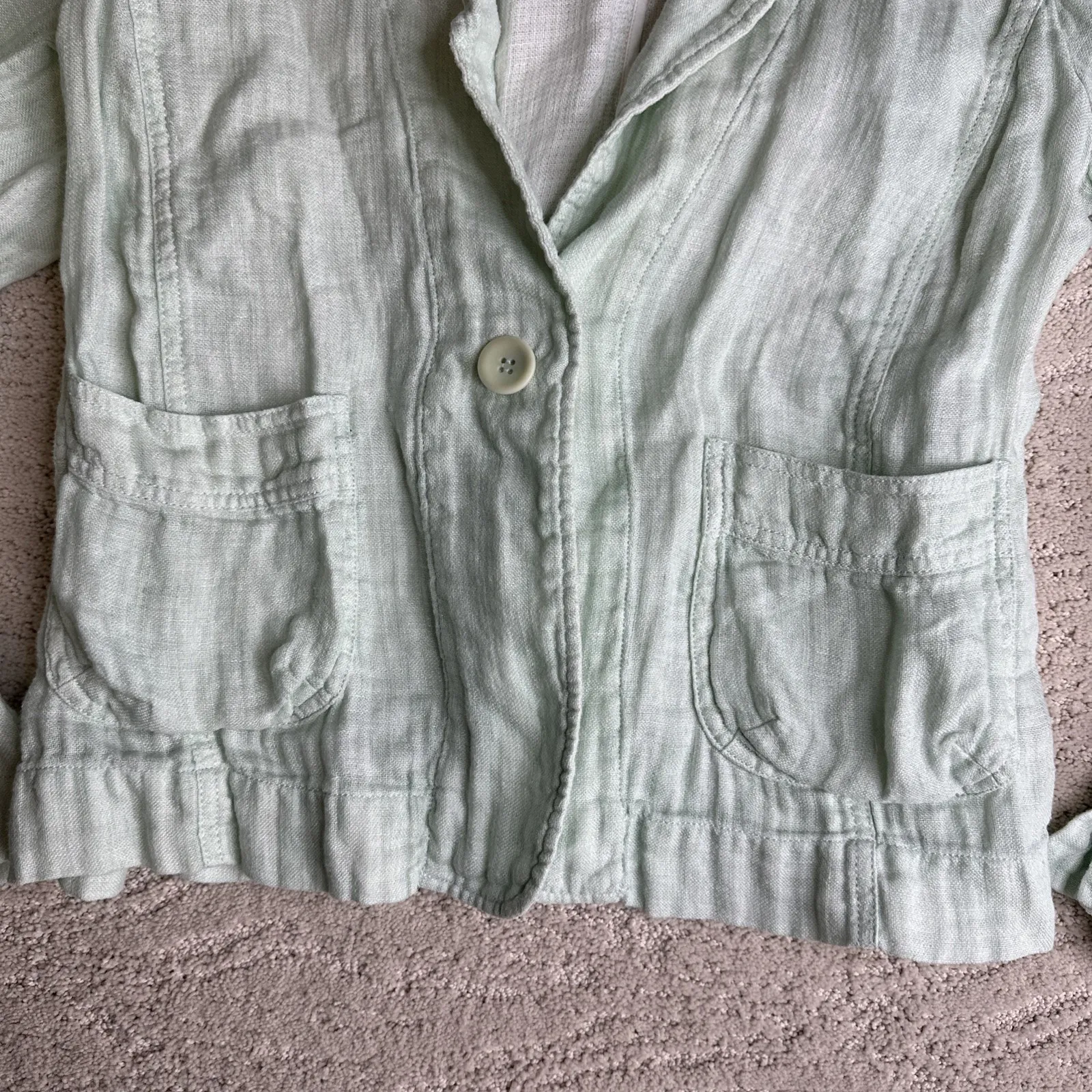 Women's Eileen Fisher PM‎ Blue 100% Linen Blazer Cardigan Pockets Business - Image 2