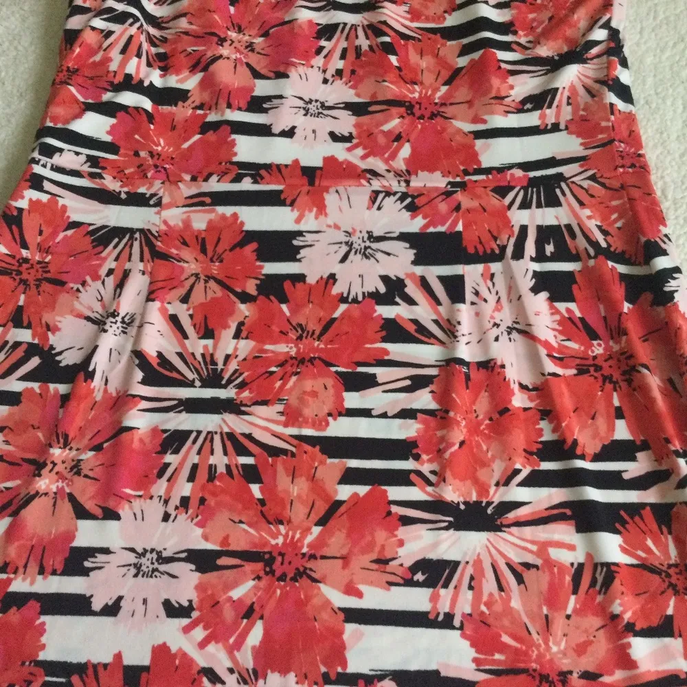 Blouson Stretch Dress Floral Striped - Sz Large Petite - Image 7