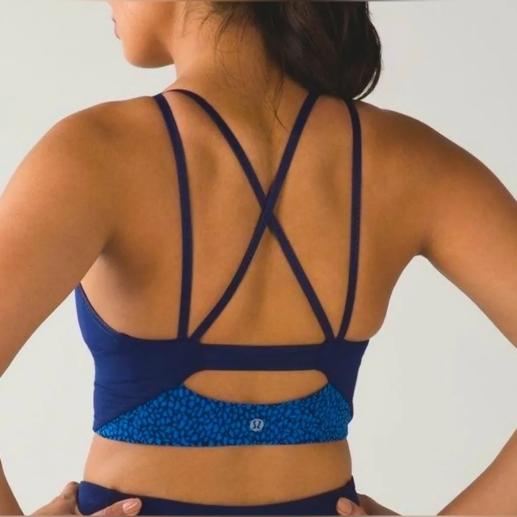 Lululemon Clip-In Long Line BraMiss Mosaic Lakeside Blue Hero Blue/Hero Blue /10 - Image 2