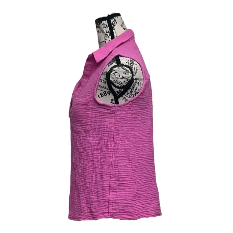 Love Notes Pink Gauze Sleeveless Blouse Women’s M Slub Knit Boho Coastal Beach Size M - Image 4