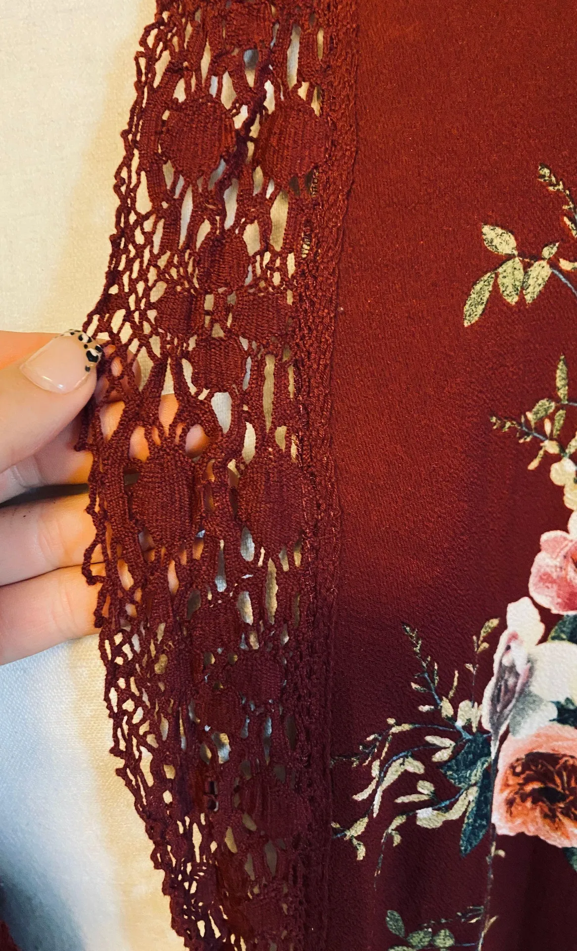 Burgundy Floral+Lace Duster - Image 3