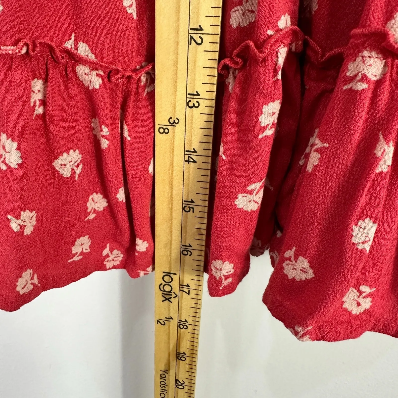 American Eagle Mini Skirt M Red Floral Tiered Boho Cottagecore Festival Y2K - Image 5