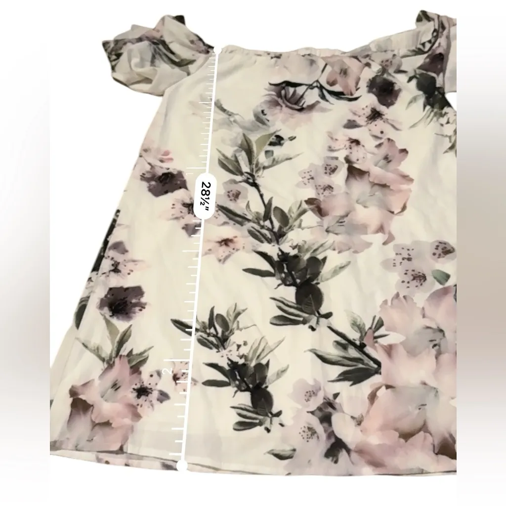 Lulus Dream of You Ivory Floral Print Off-the-Shoulder Shift Mini Dress Sz S NEW - Image 9