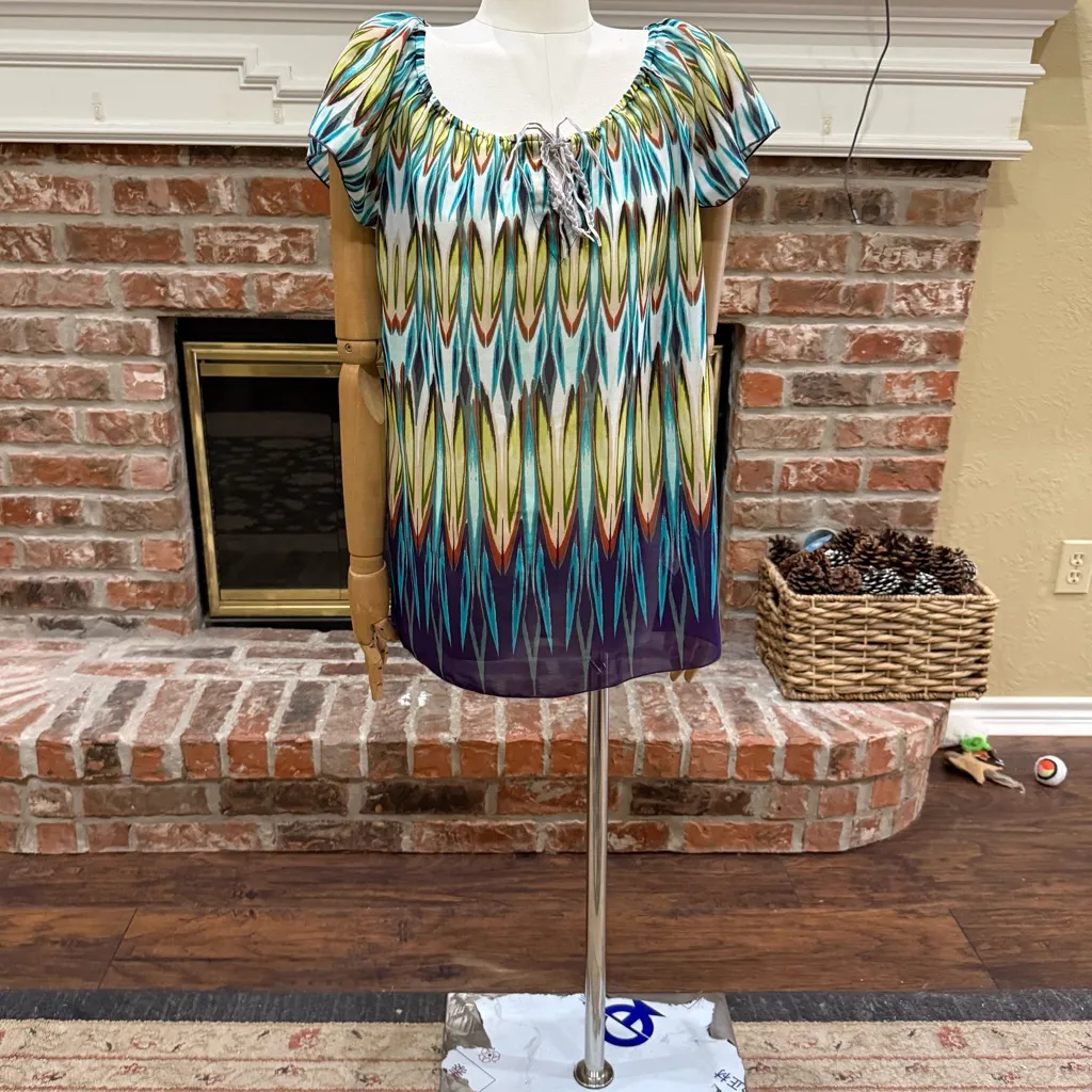 Y2K Sunny Leigh Multicolor Chevron Semisheer Blouse / S / Excellent condition - Image 5