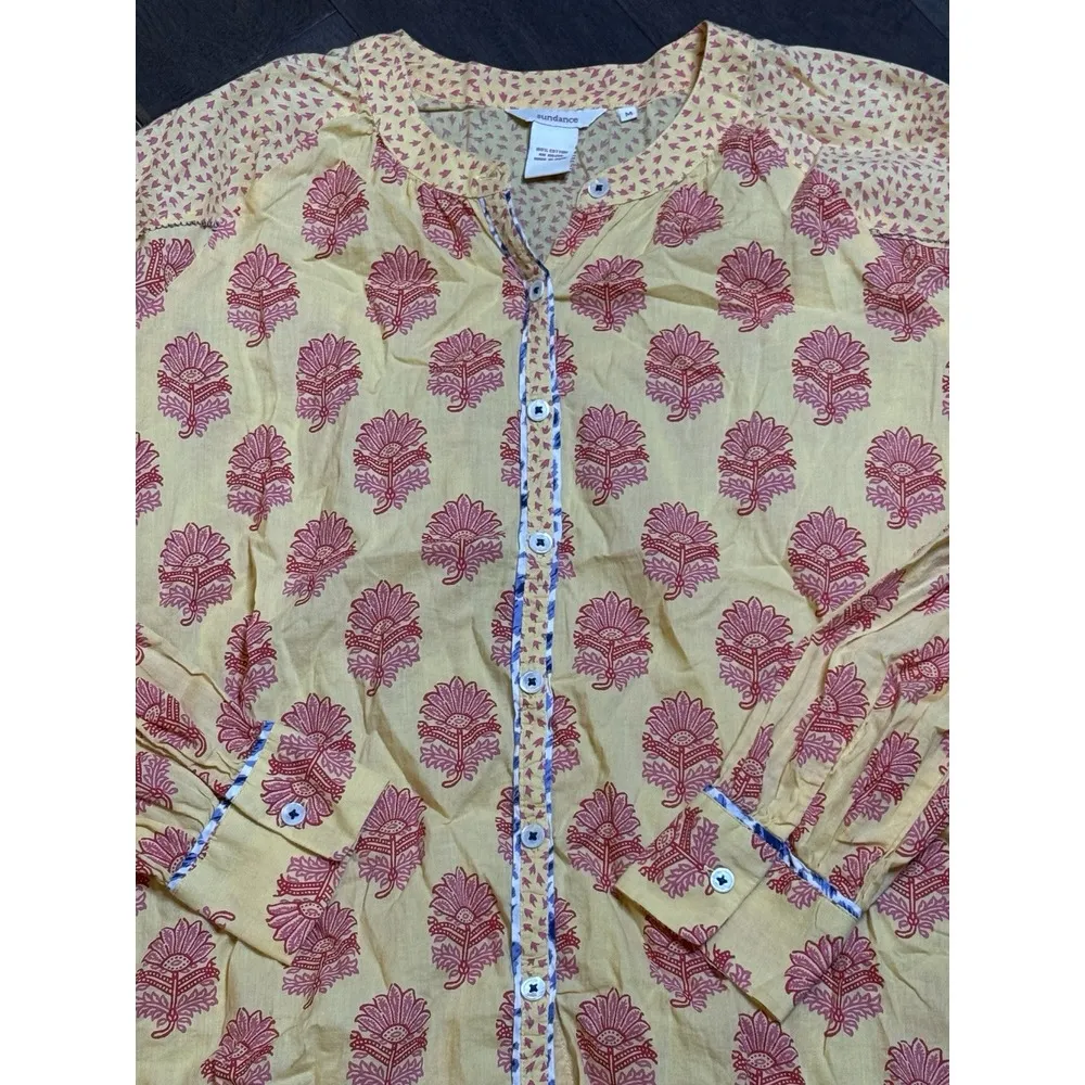 Sundance Rosalie Patchwork Yellow Red Button Down Cotton‎ Shirt Size M - Image 3