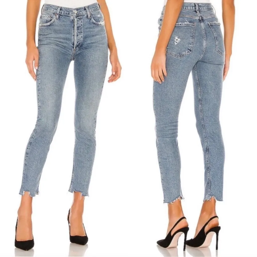 Agolde Nico High Rise Slim Jeans in Rooted size 29 Distressed Raw Hem $168 - Image 3