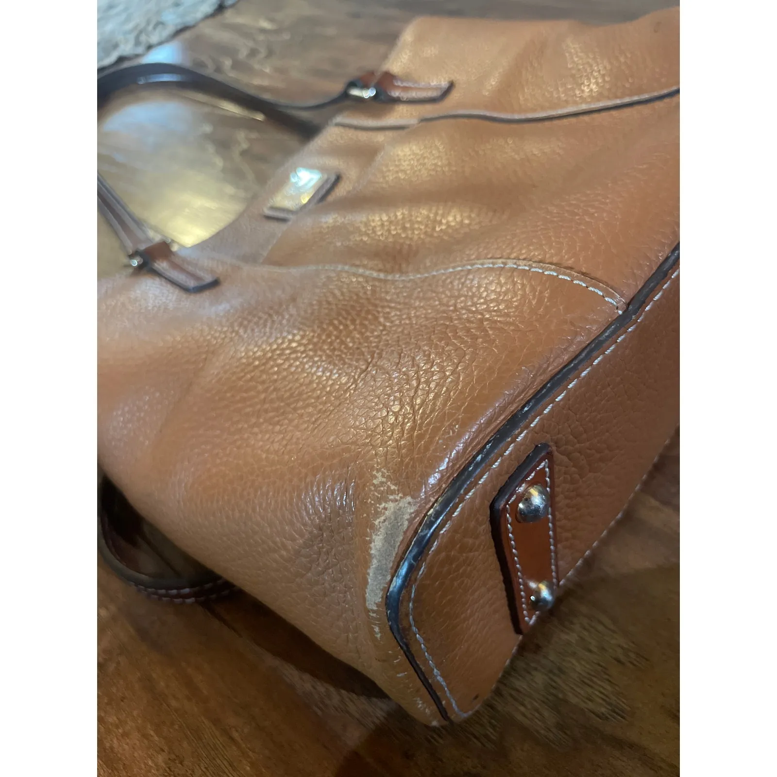 DOONEY & BOURKE Small Pebble Lexington Shopper Tote Purse Bag Caramel Leather - Image 9