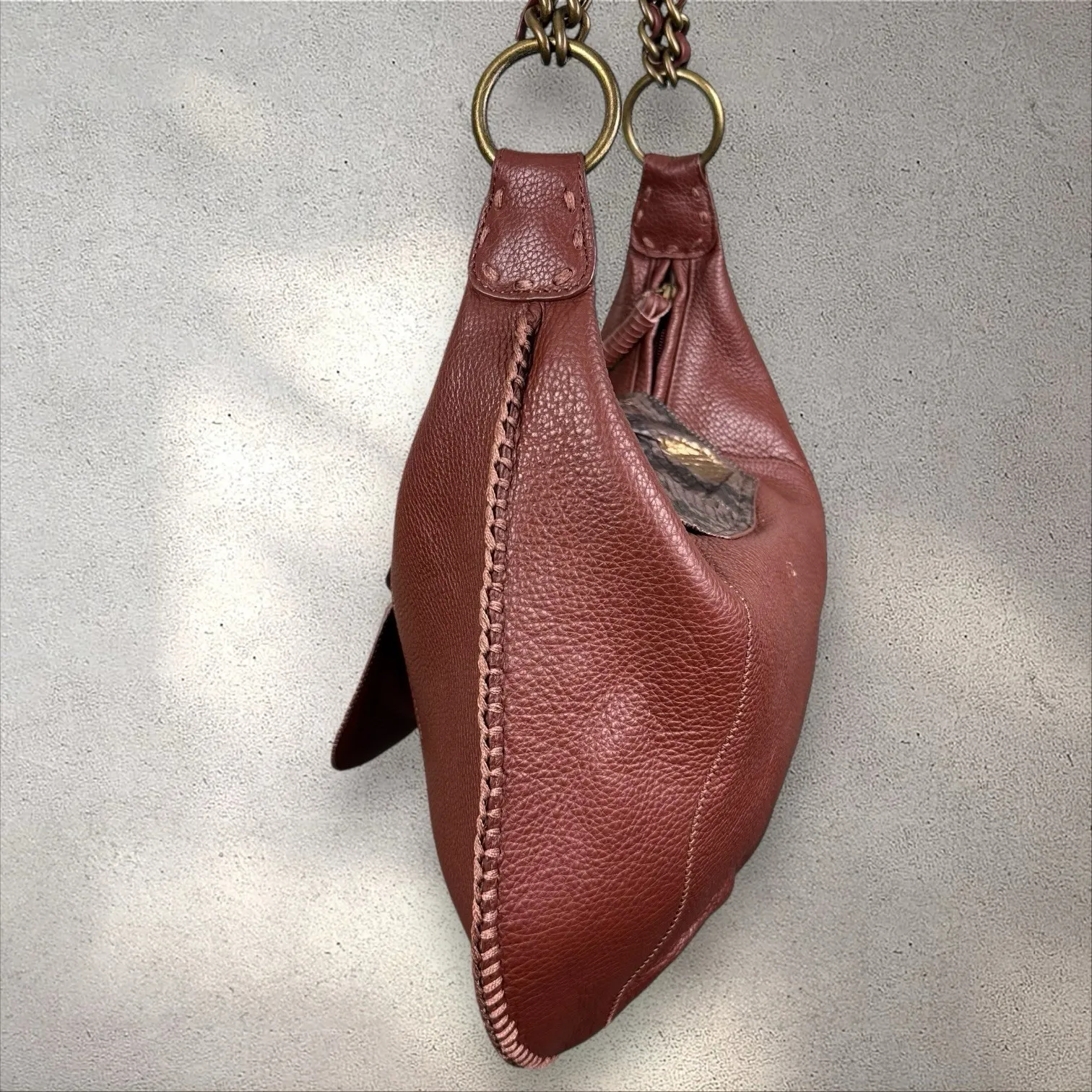 Vtg Y2K Chi by Carlos Falchi Genuine Leather Snakeskin Tassel Shoulder Bag Purse - Image 3