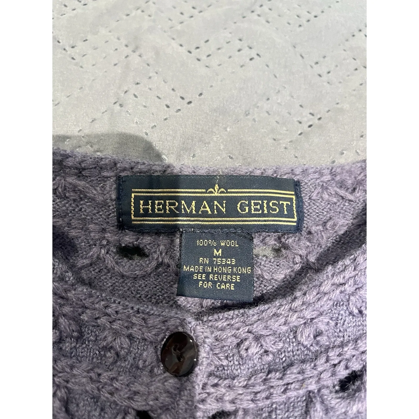 Vtg Herman Geist women's M purple 100% wool cardigan sweater - Image 7