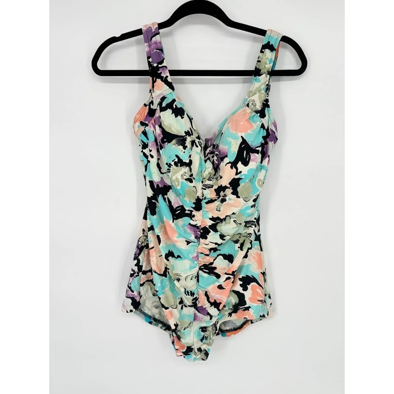 VTG Maxine Of Hollywood 14 Retro Inspired Floral One Piece Bathing Suit Pinup - Image 2