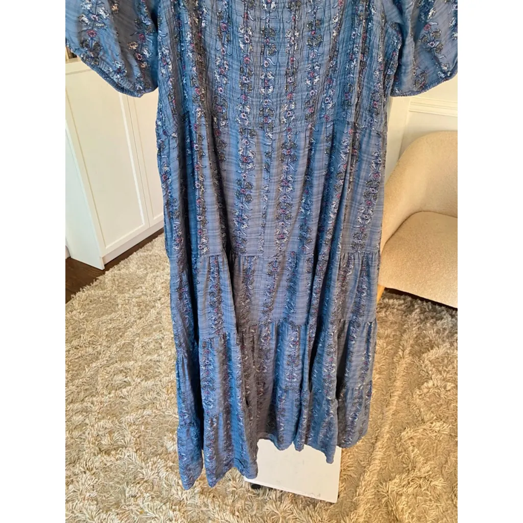 Sonoma Floral Smocked Maxi Dress Puff Sleeve Cottagecore Blue Romantic Boho - Image 3