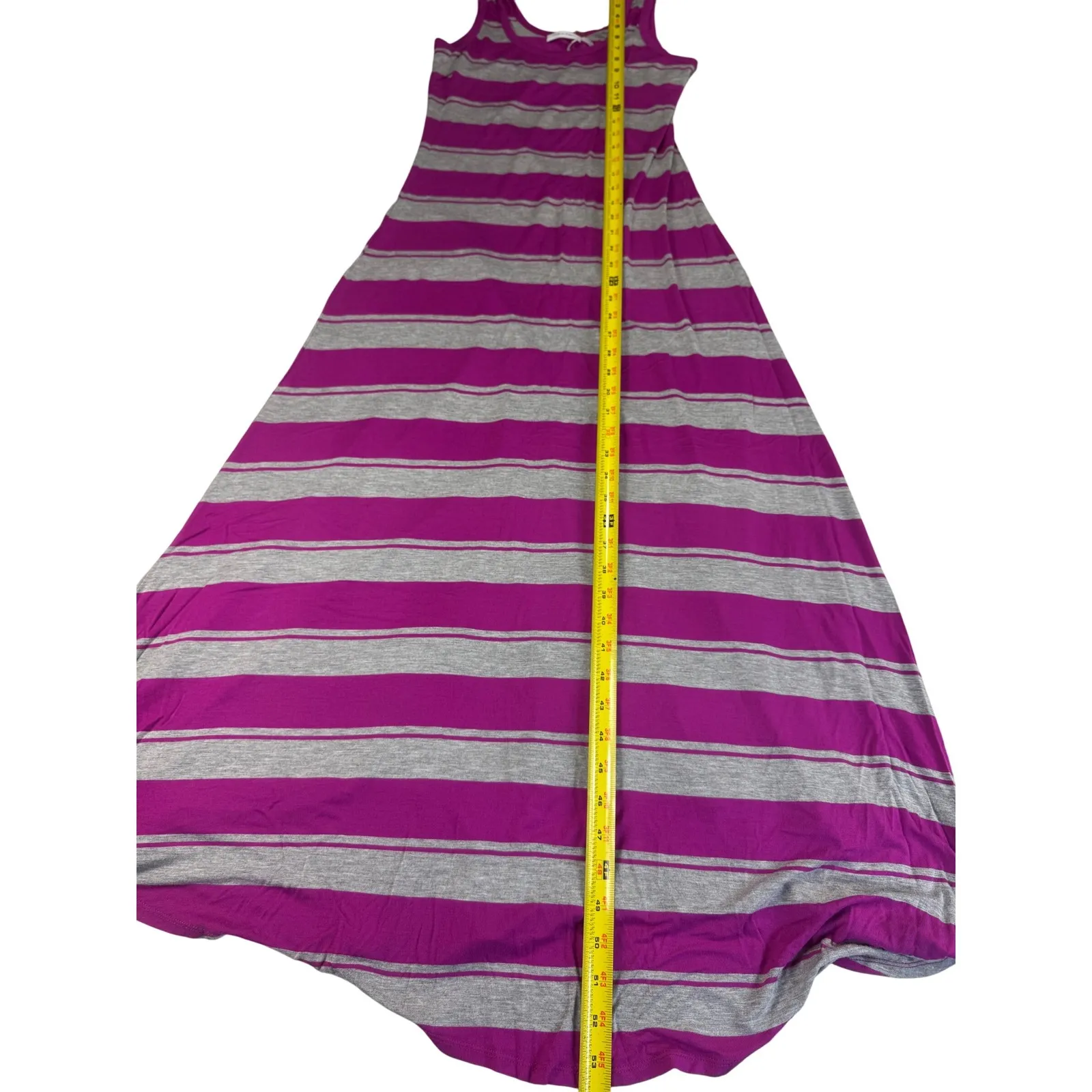 Calvin Klein Maxi Dress Size 4 Purple‎ Gray Striped Tank Sleeveless Casual - Image 4